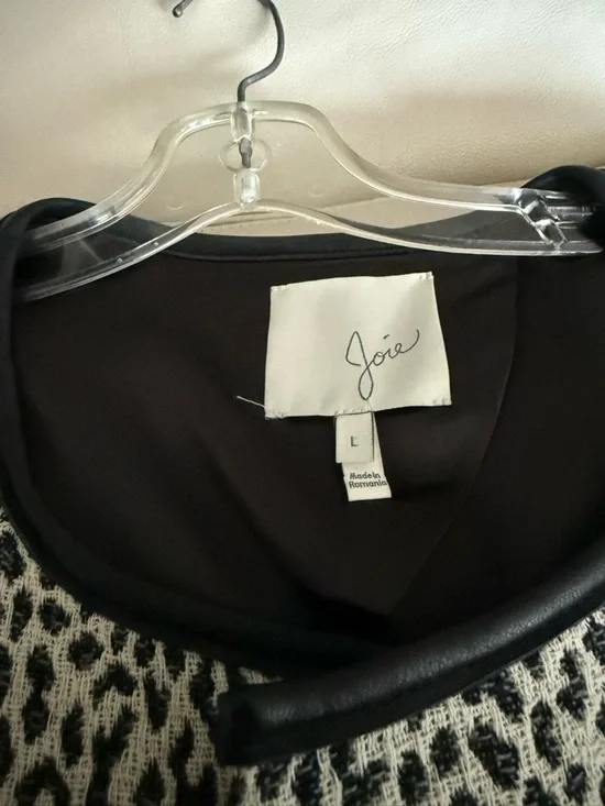 Joie Black & Ivory Leopard Print Cropped Moto Jacket/Blazer - Picture 6 of 7